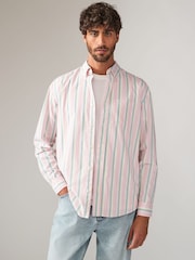 Pink Poplin 100% Cotton Stripe Long Sleeve Shirt - Image 5 of 10