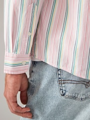 Pink Poplin 100% Cotton Stripe Long Sleeve Shirt - Image 7 of 10