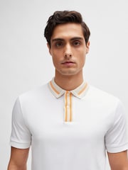 BOSS White Slim Fit Contrast Collar 100% Cotton Polo Shirt - Image 1 of 5