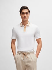BOSS White Slim Fit Contrast Collar 100% Cotton Polo Shirt - Image 2 of 5
