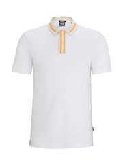 BOSS White Slim Fit Contrast Collar 100% Cotton Polo Shirt - Image 5 of 5