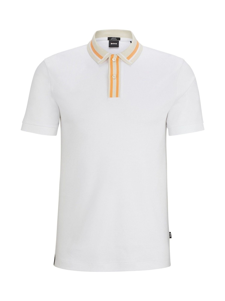 BOSS White Slim Fit Contrast Collar 100% Cotton Polo Shirt - Image 5 of 5