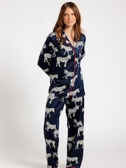 Chelsea Peers Blue Satin Zebra Print Long Pyjama Set - Image 1 of 5