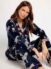 Chelsea Peers Blue Satin Zebra Print Long Pyjama Set - Image 2 of 5