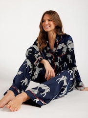 Chelsea Peers Blue Satin Zebra Print Long Pyjama Set - Image 3 of 5