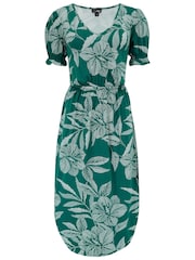 Pour Moi Green Jenny Puff Sleeve Jersey Midi Dress with Viscose - Image 3 of 4