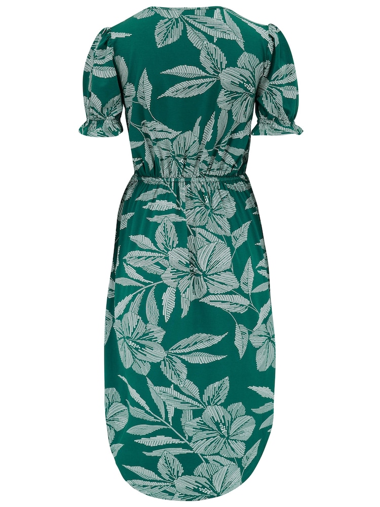 Pour Moi Green Jenny Puff Sleeve Jersey Midi Dress with Viscose - Image 4 of 4