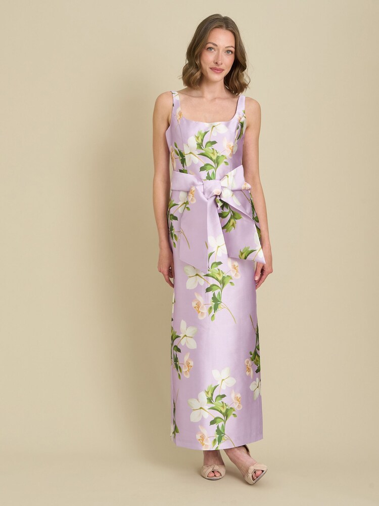 Gina Bacconi Purple Shawna Floral Tie Waist Maxi Dress - Image 1 of 6 Gina Bacconi Purple Shawna Floral Tie Waist Maxi Dress - Image 1 of 6