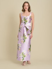 Gina Bacconi Purple Shawna Floral Tie Waist Maxi Dress - Image 5 of 6
