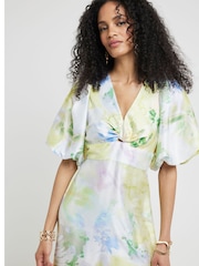 River Island Yellow Satin Twist Midi Dress - Image 1 of 5
