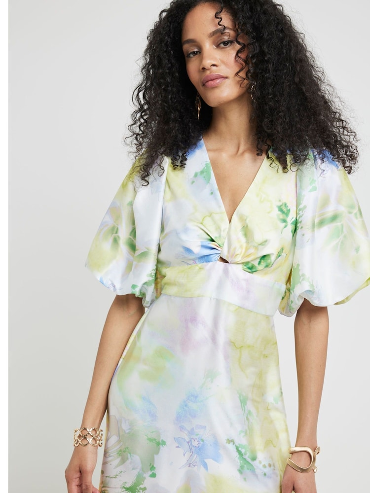 River Island Yellow Satin Twist Midi Dress - Image 1 of 5 River Island Yellow Satin Twist Midi Dress - Image 1 of 5