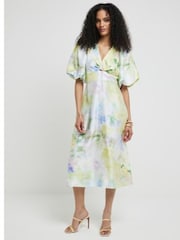 River Island Yellow Satin Twist Midi Dress - Image 3 of 5