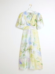 River Island Yellow Satin Twist Midi Dress - Image 4 of 5