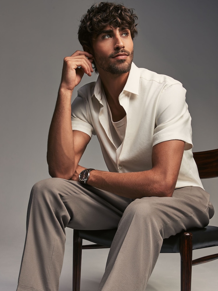 White Regular Fit Signature Linen Blend Short Sleeve Shirt - Image 1 of 9