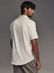 White Regular Fit Signature Linen Blend Short Sleeve Shirt - Image 2 of 9