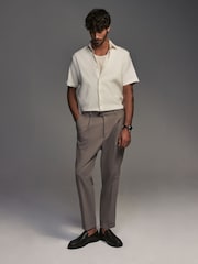 White Regular Fit Signature Linen Blend Short Sleeve Shirt - Image 3 of 9