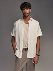 White Regular Fit Signature Linen Blend Short Sleeve Shirt - Image 4 of 9