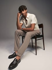 White Regular Fit Signature Linen Blend Short Sleeve Shirt - Image 5 of 9
