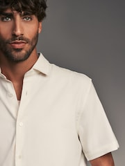 White Regular Fit Signature Linen Blend Short Sleeve Shirt - Image 6 of 9