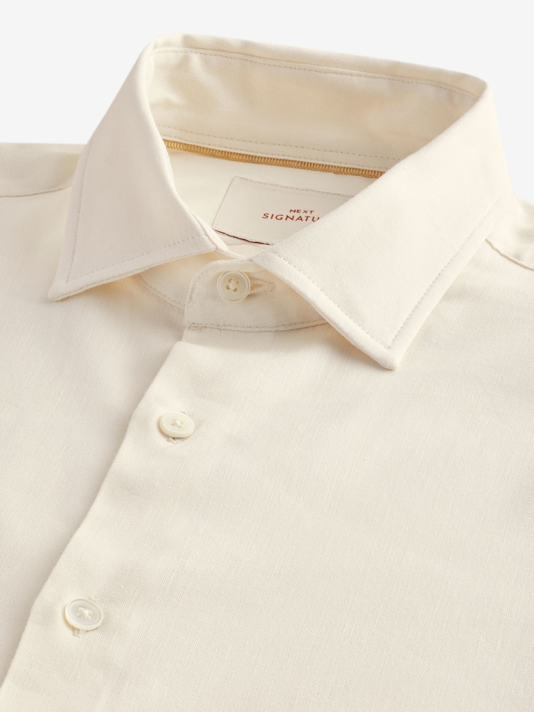White Regular Fit Signature Linen Blend Short Sleeve Shirt - Image 9 of 9