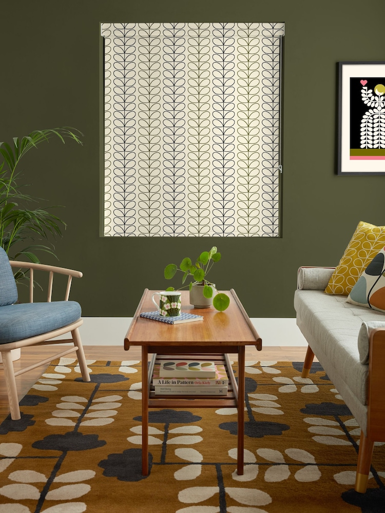 Orla Kiely Black and Olive Green Linear Stem Made to Measure Roller Blinds - Image 2 of 6