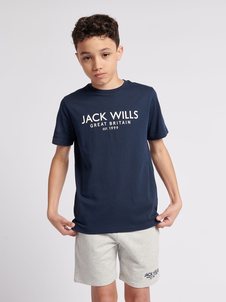 Jack Wills Navy Boys Regular Fit Carnaby 100% Cotton T-Shirt - Image 1 of 7