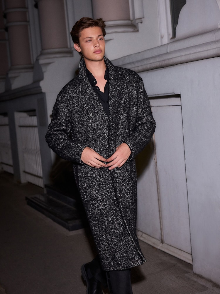 Black EDIT Wool Rich Herringbone Epsom Overcoat - Image 1 of 11