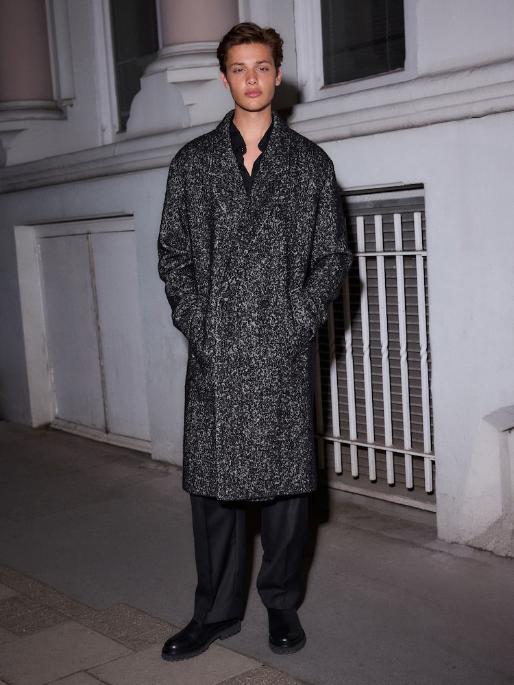 Black EDIT Wool Rich Herringbone Epsom Overcoat - Image 2 of 11