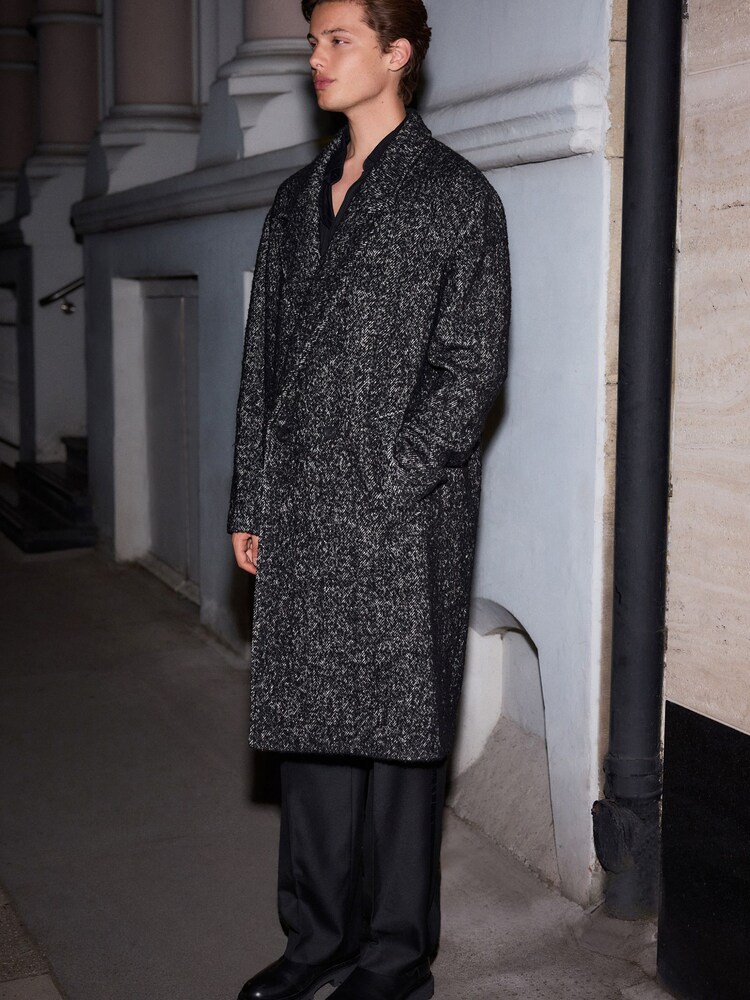 Buy Black EDIT Wool Rich Herringbone Epsom Overcoat from Next 