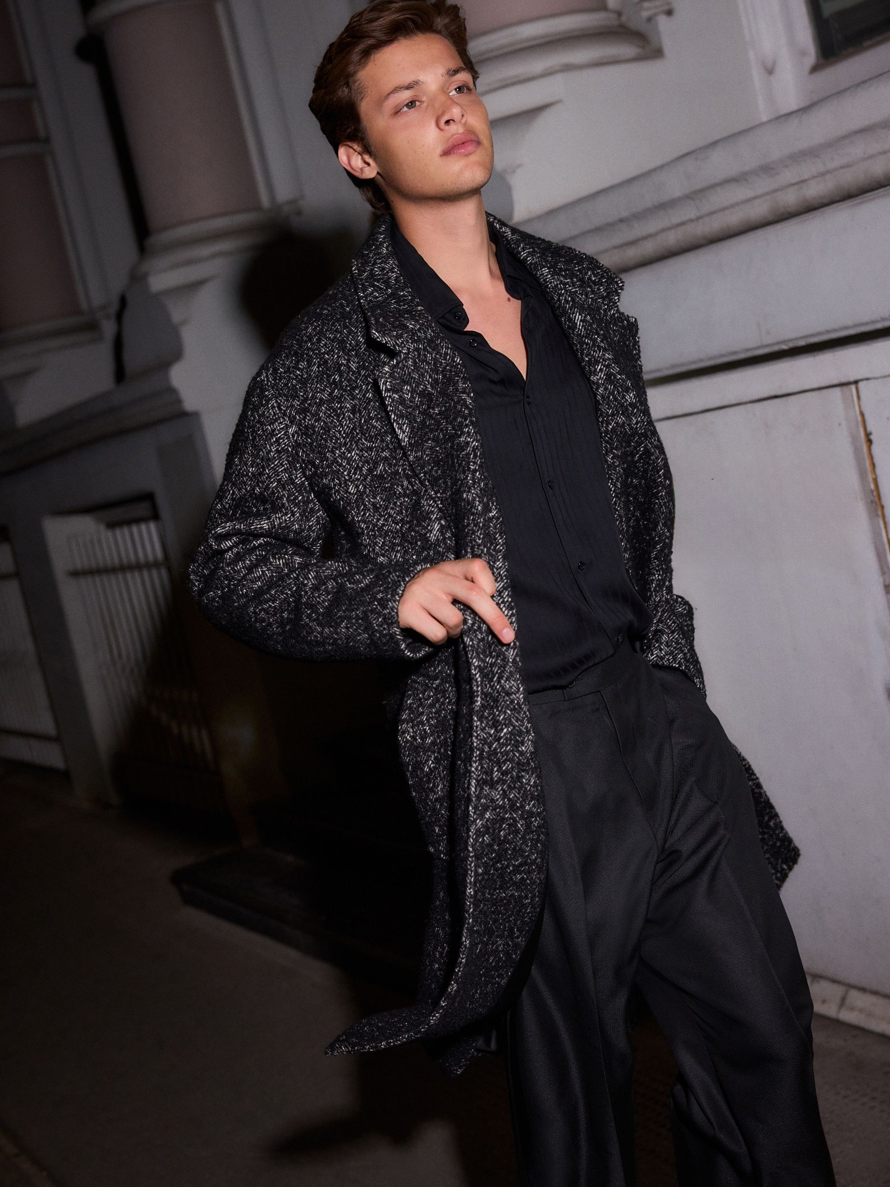 Buy Black EDIT Wool Rich Herringbone Epsom Overcoat from the