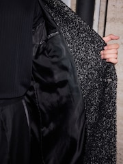 Black EDIT Wool Rich Herringbone Epsom Overcoat - Image 6 of 11