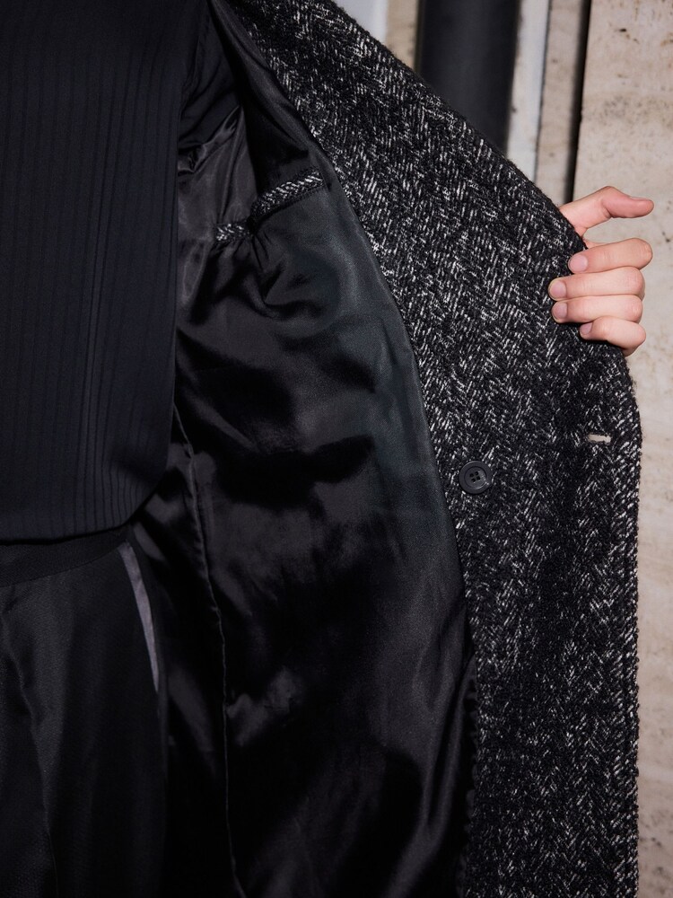 Buy Black EDIT Wool Rich Herringbone Epsom Overcoat from Next 