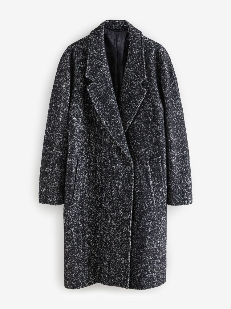 Buy Black EDIT Wool Rich Herringbone Epsom Overcoat from the Next 