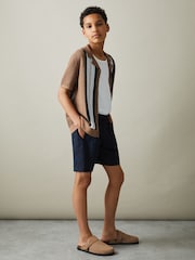 Reiss Camel/Green Jensen 9-13 yrs Embroidered Cuban Collar Shirt - Image 1 of 4