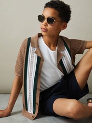 Reiss Camel/Green Jensen 9-13 yrs Embroidered Cuban Collar Shirt - Image 3 of 4