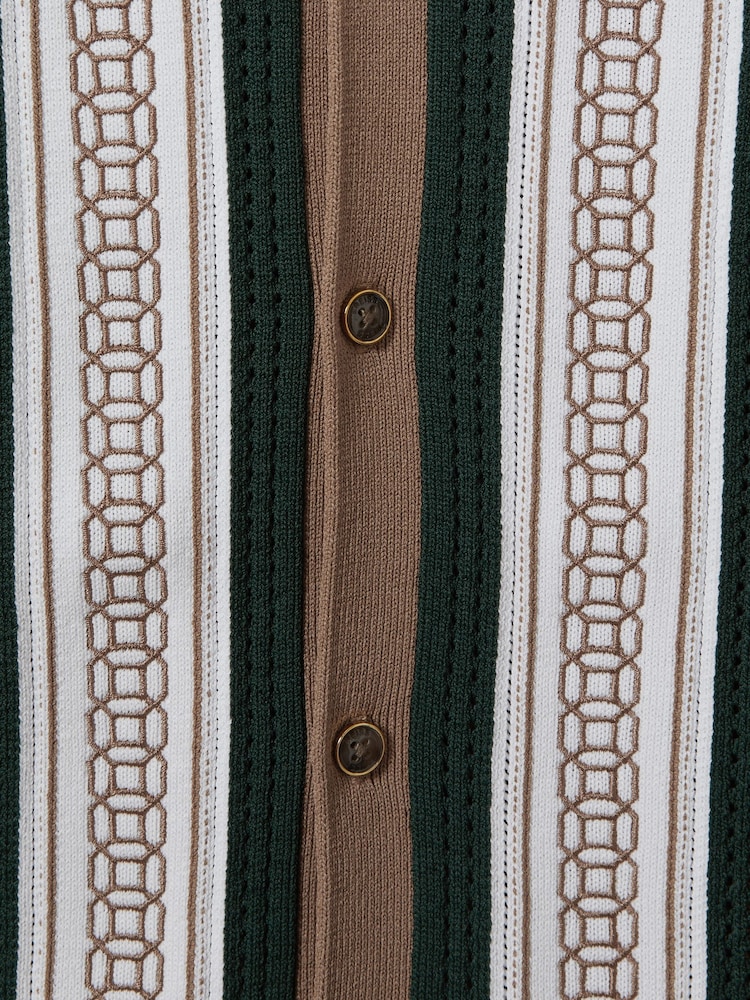 Reiss Camel/Green Jensen 9-13 yrs Embroidered Cuban Collar Shirt - Image 4 of 4