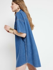 River Island Blue Denim Button Front Mini 100% Cotton Dress - Image 2 of 6