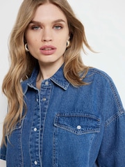 River Island Blue Denim Button Front Mini 100% Cotton Dress - Image 4 of 6