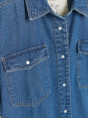 River Island Blue Denim Button Front Mini 100% Cotton Dress - Image 6 of 6