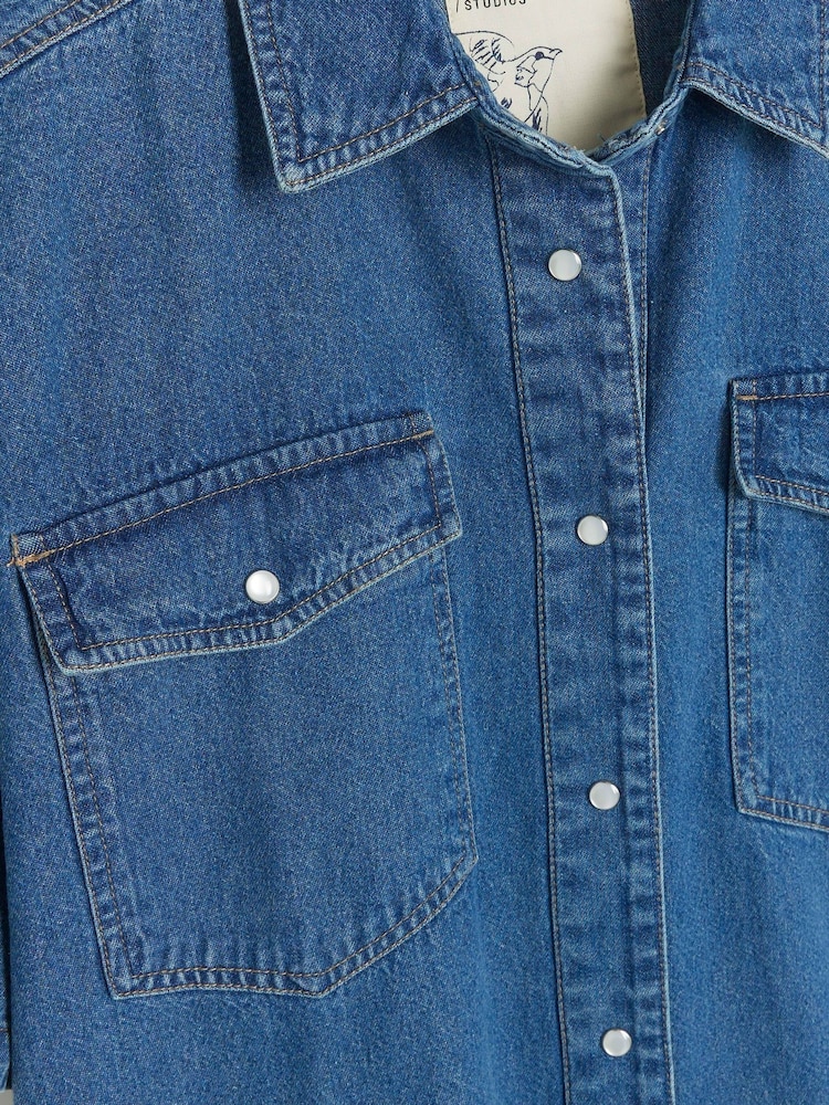 River Island Blue Denim Button Front Mini 100% Cotton Dress - Image 6 of 6