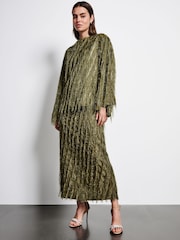 Green Sparkle Fringe Long Sleeve Tie Back Blouse - Image 2 of 9