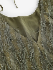 Green Sparkle Fringe Long Sleeve Tie Back Blouse - Image 7 of 9