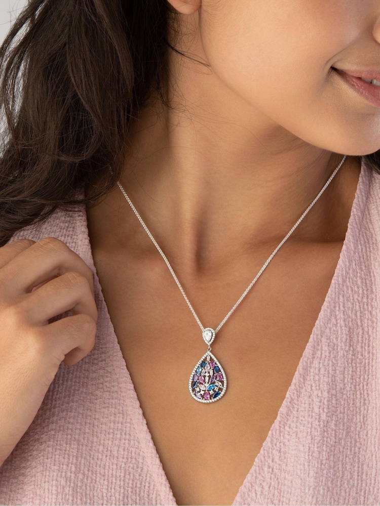 Beaverbrooks Silver Multi Colour Cubic Zirconia Drop Pendant - Image 3 of 3