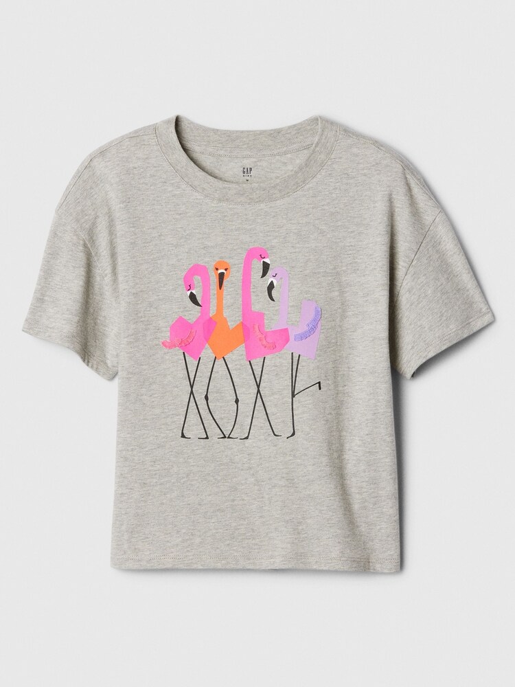 Gap Grey Flamingo Graphic Short Sleeve Crew Neck T-Shirt (4-13yrs) - Image 1 of 2
