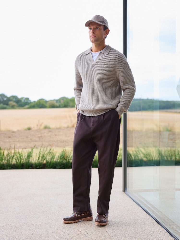 Ecru White Polo Neck Regular Fit Rib Texture Jumper with Wool - Image 2 of 8 Ecru White Polo Neck Regular Fit Rib Texture Jumper with Wool - Image 2 of 8
