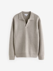 Ecru White Polo Neck Regular Fit Rib Texture Jumper with Wool - Image 6 of 8