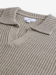 Ecru White Polo Neck Regular Fit Rib Texture Jumper with Wool - Image 7 of 8