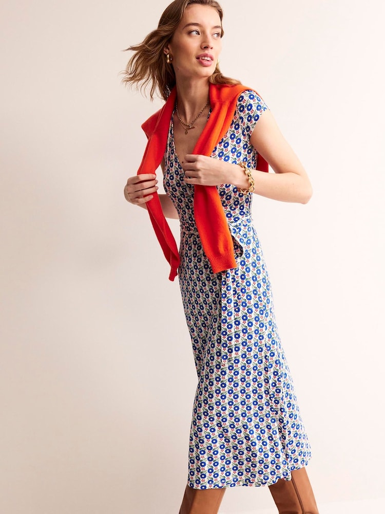 Boden Blue Petite Joanna Cap Sleeve Wrap Dress - Image 1 of 5 Boden Blue Petite Joanna Cap Sleeve Wrap Dress - Image 1 of 5