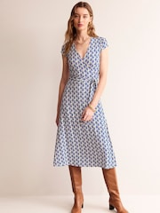 Boden Blue Petite Joanna Cap Sleeve Wrap Dress - Image 4 of 5