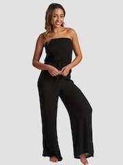 South Beach Black Crinkle Viscose Strapless Jumpsuit - Image 1 of 5